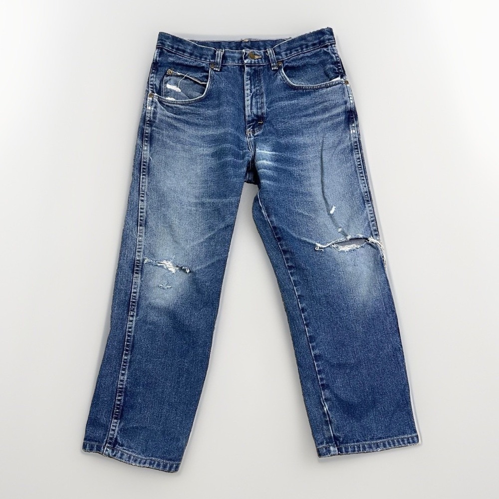 Vintage Wrangler Mens Classic Straight Jeans Blue Medium Wash Denim 33x30
